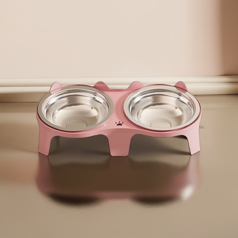 TEMU 2026 New Anti-tilt Pet Bowl, In Stainless Steel Or Plastic, Neck-protecting Design For Cats And Dogs, Non-slip And Stable To Prevent , Ideal For