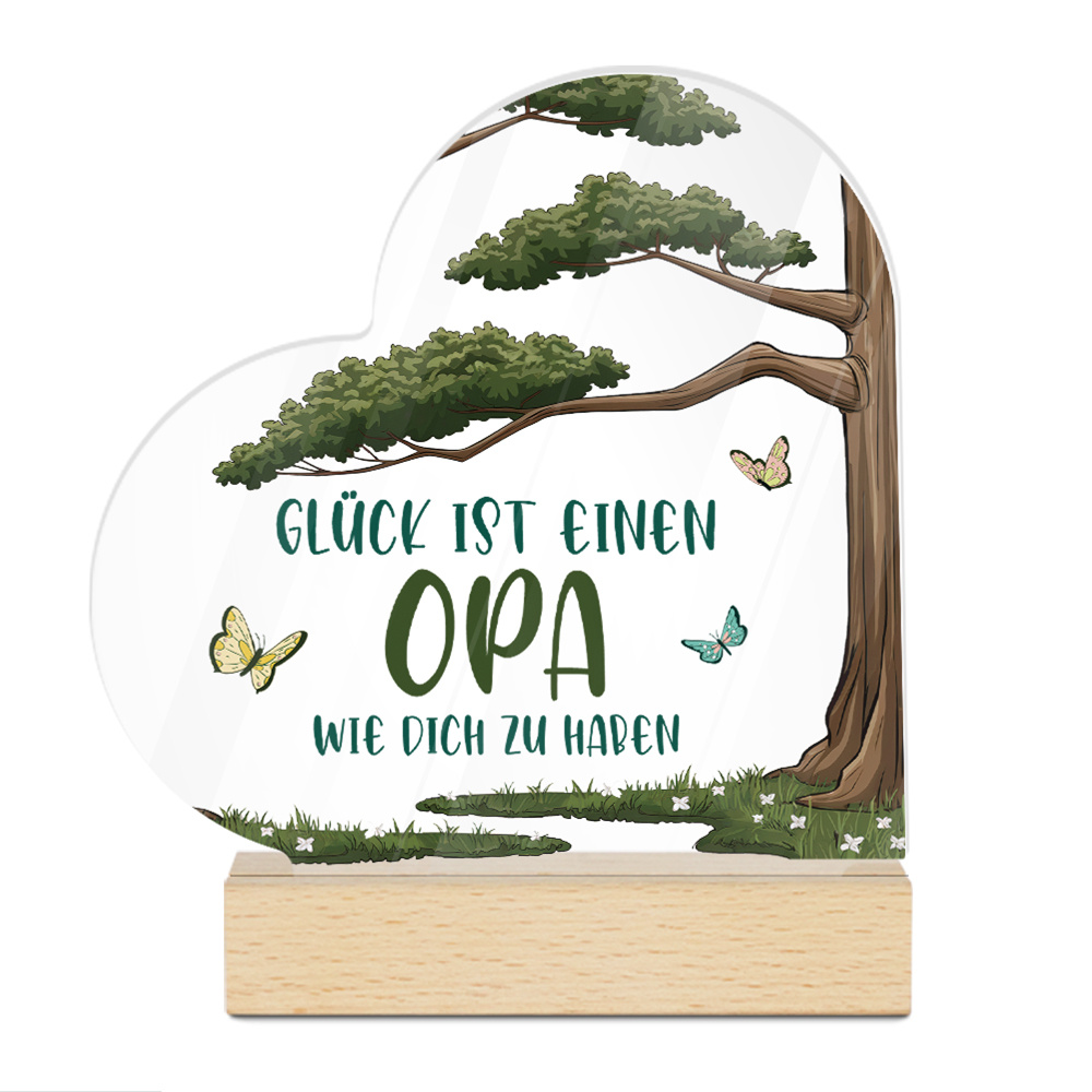 E-shop 2D Flach, Putuo Decor 1 Stück Deutsches Herzförmiges Acrylschild mit Holzsockel, "Glück Ist Einen Opa Wie Dich Zu Haben," Tischdekoration für