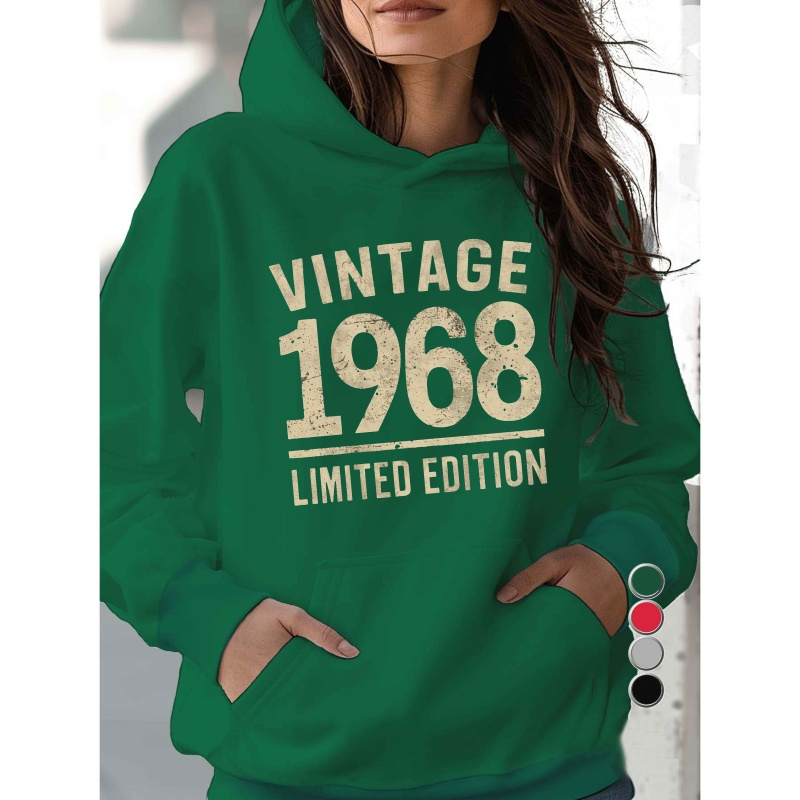 

1968 VINTAGE Femmes Décontractées Sweats à Capuche, 100% Polyester Sweat à Capuche à Motif Géométrique avec Poche pour Automne/Hiver