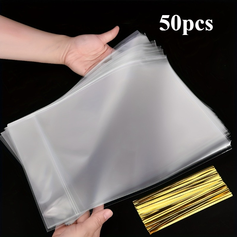 E-shop Geschenk für Sie/Ihn 50 Stk. flachbödige Eckenverarbeitungs-Beutel, transparente Zellophan-Geschenkbeutel, Geschenkbeutel mit Bandschnüren,