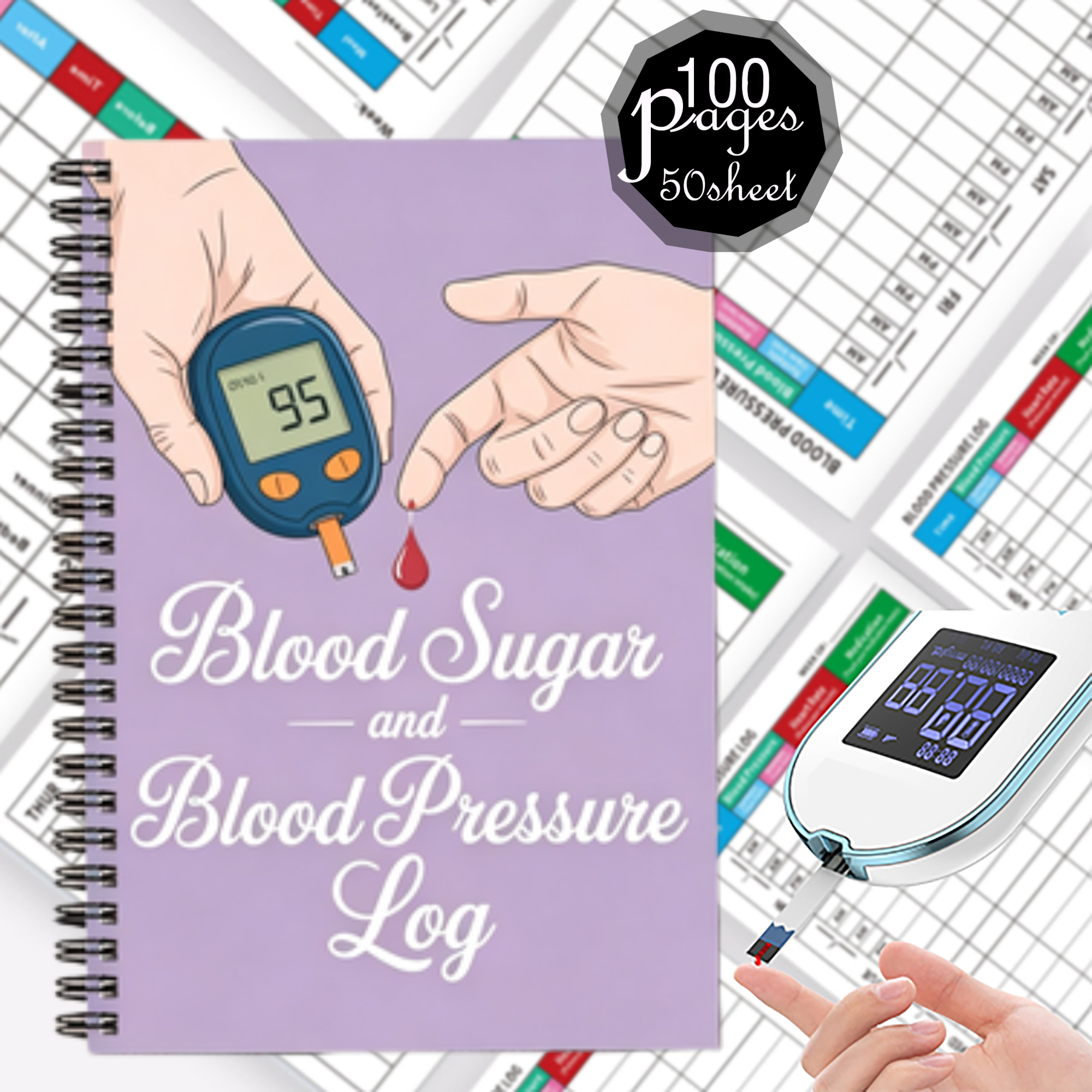 TEMU 1 Book Blood & Blood Pressure Logbook - Weekly Suitable For Blood Meter & Monitor, Journal With Weekly Charts, Compact Diary For Medication