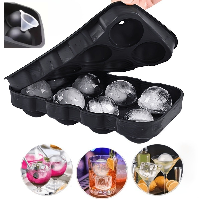 TEMU 3pcs [1 Lid And 1 Round Ice Mold And 1 Funnel] 8 Grids [food Grade] Silicone Ice Mold - Easy To Demold Square And Round Ice Mold Set With Lid
