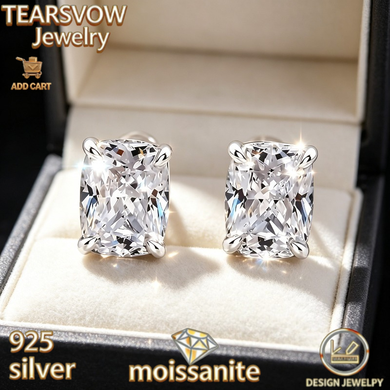TEMU A Pair Of Luxurious And Fashionable S925 Sterling Square Moissanite Earrings, Suitable For Daily Wear And Commuting During Weddings, Banquets,