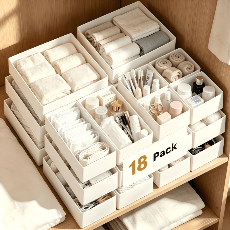 TEMU Drawer Organizer Clothes, 18-pack Dresser Organizer For Clothes, Underwear, Socks, 3 Sizes Foldable Closet Organization And Storage Bins For