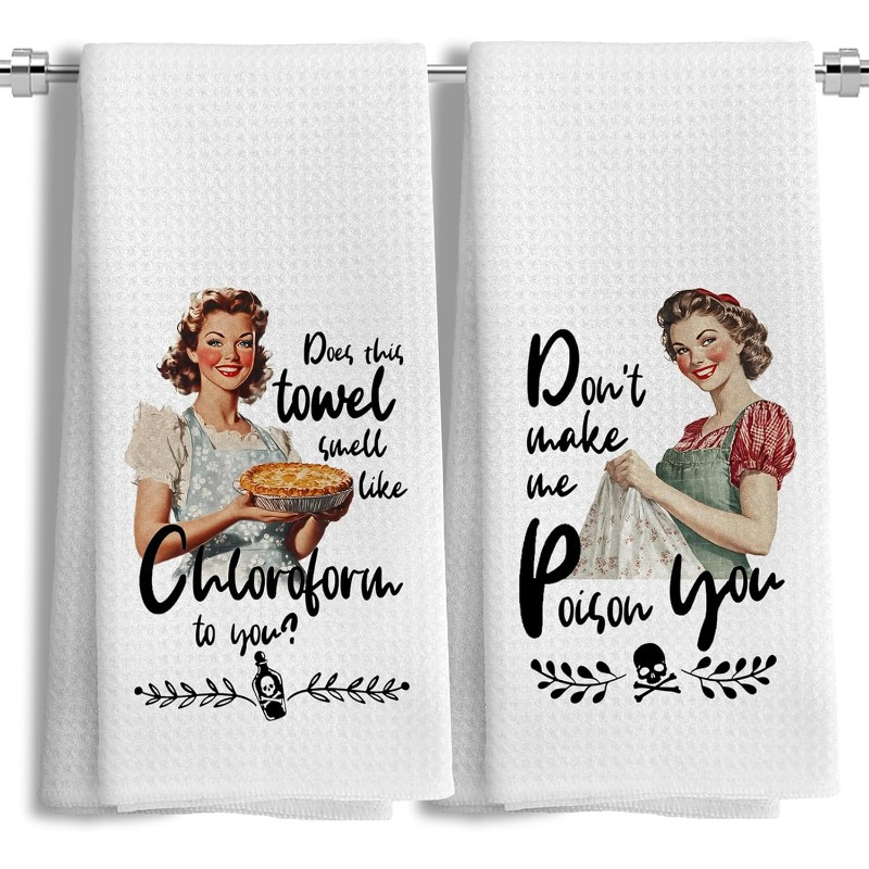 

2pcs Polyester Kitchen Towels - 18x26 Inch, Vintage Design, Machine Washable, Modern Cartoon Decorative Dish & Hand Towels, Funny Kitchen Decor, Kitchen Towels