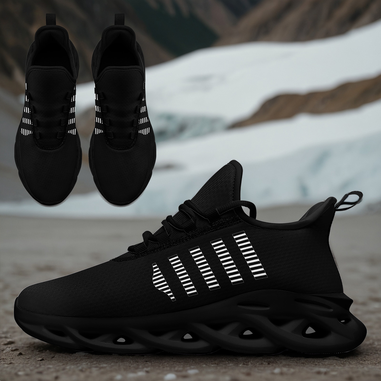 Men's Black Minimalist Lace-Up Walking Sneakers