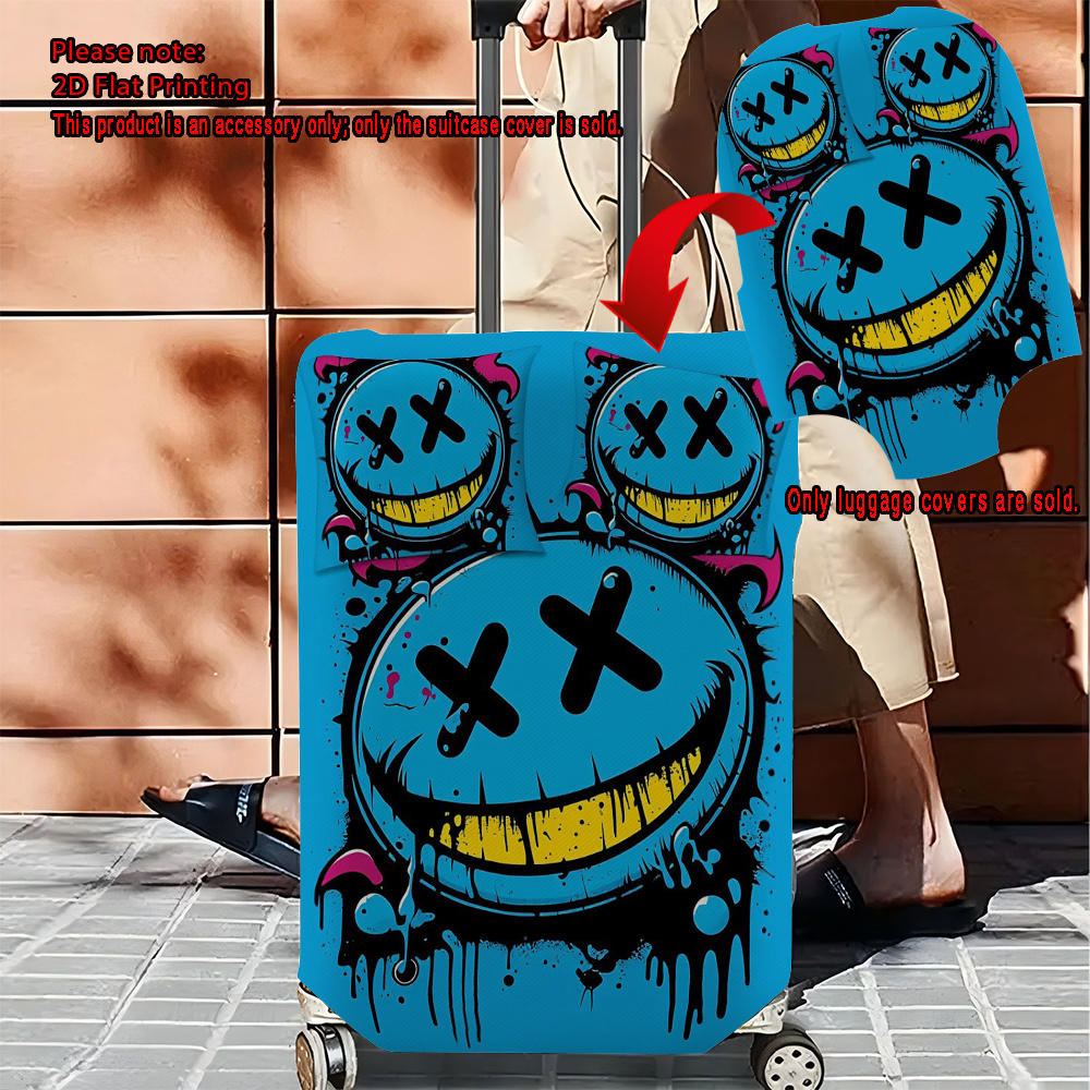 item picture 2d flat ipc luggage cover graffiti   face printed luggage protective cover luggage not included only   is sold trendy high   protective cover travel luggage cover trolley case protector suitable for business trips
