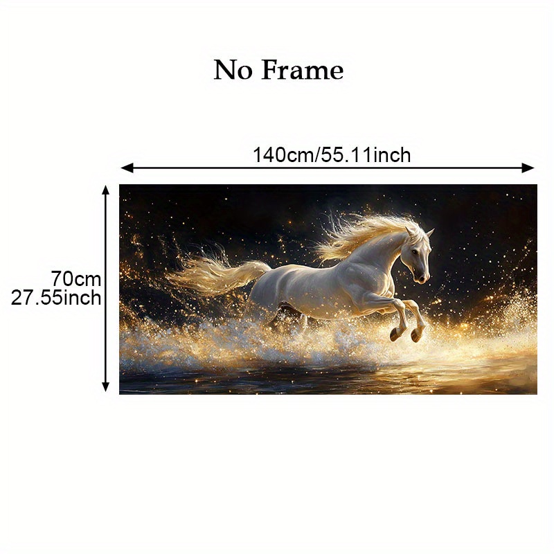 TEMU 2d Flat, 1pc Frameless Canvas 27.5x55.1 Inches, Frameless Modern Art Canvas Print - White Horse With And Tail, Sparkling Water , Gorgeous Oil