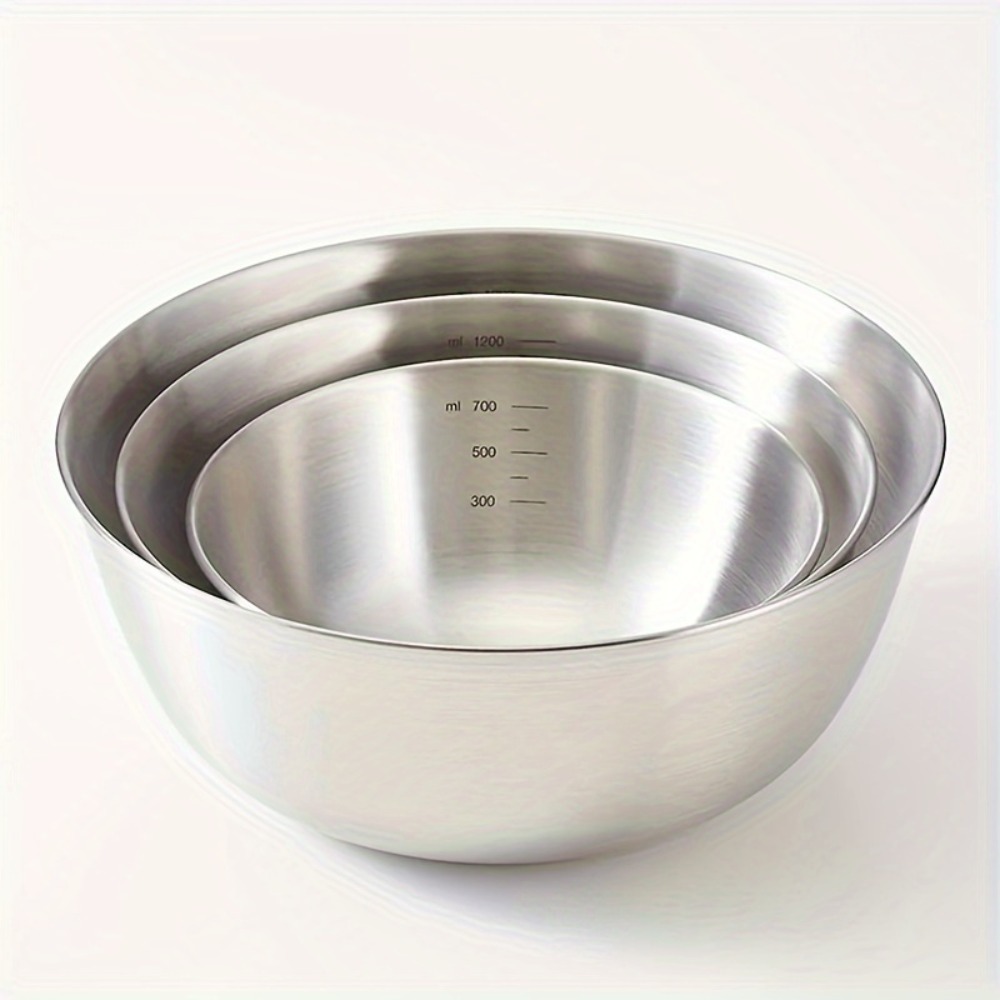 TEMU 3pcs Stainless Steel Mixing Bowl With Cleaning Cloth, With Measuring Scale, Stackable And Durable Salad Bowl Set. Suitable For Cooking, Baking,