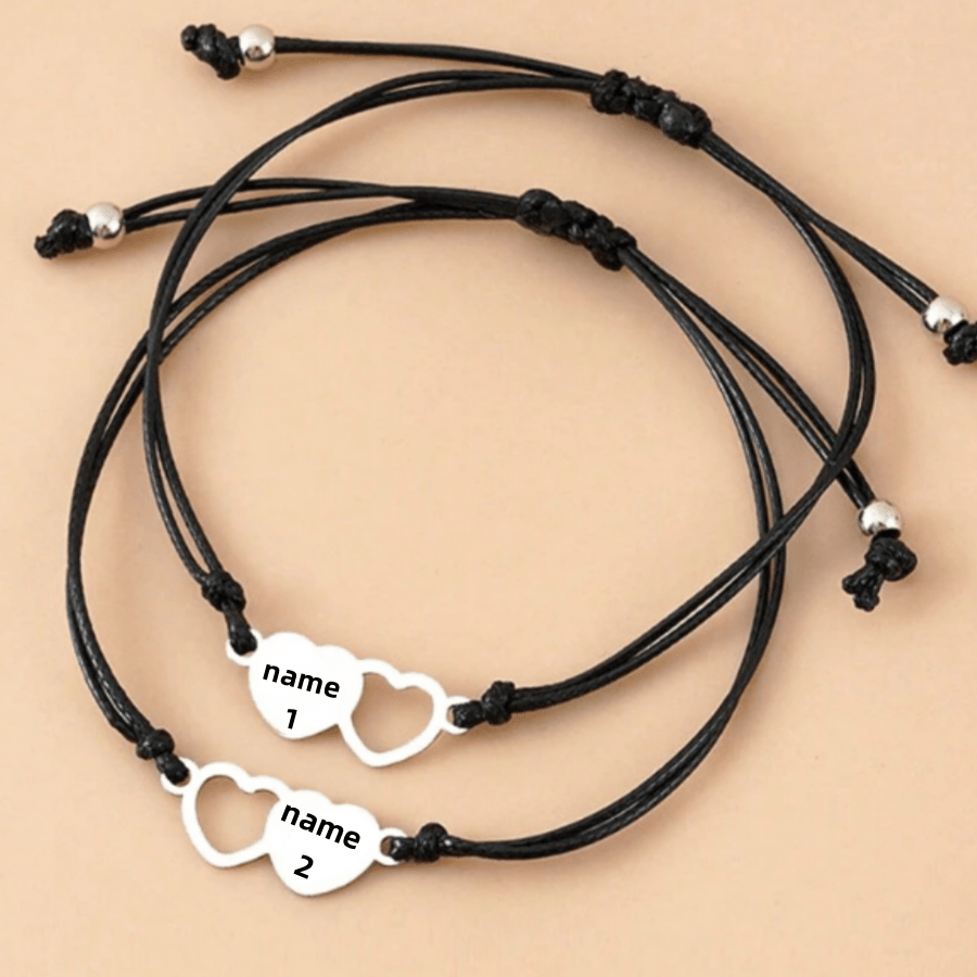 TEMU Un Par de Pulseras Personalizadas en Acero Inoxidable con Grabado Láser a Forma de , Perfectos como Regalos para , Día del Amor o Aniversarios –