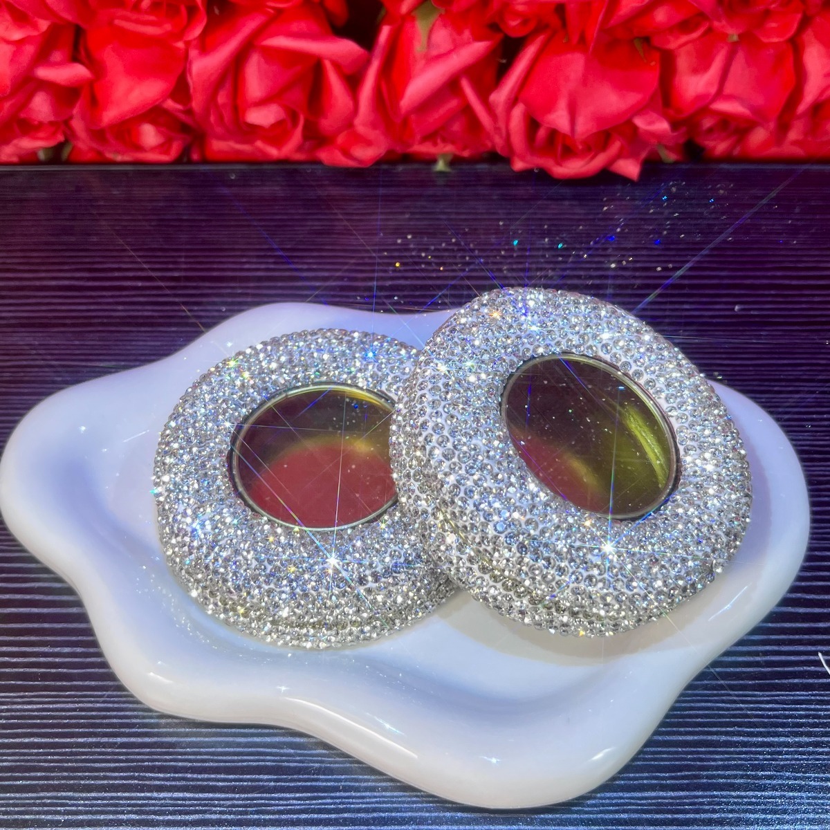 Shiny Rhinestone Embedded Jewelry Storage Box for Earrings & Rings
