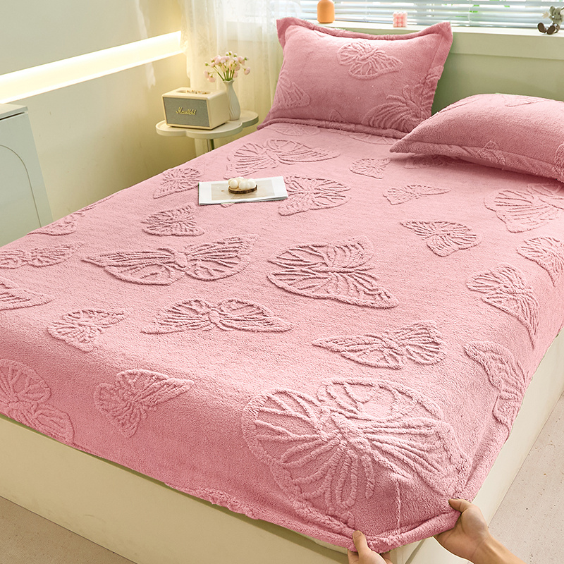 Velvet Fitted Sheet, Plush Embossed Bed Sheet, Mattress Protector - 4-season Universal, Washable, Machine Washable, Pillowcase Not Included