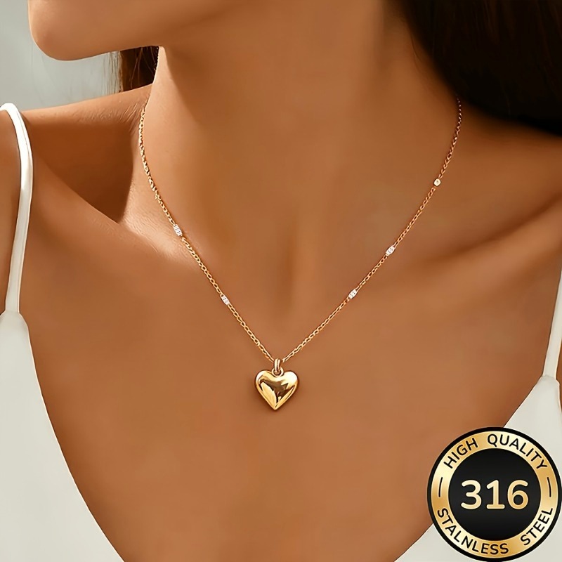 TEMU Collar de mujer de lujo y elegante con dorado hipoalergénico, collar de acero inoxidable para mujer, accesorio de joyería para mujer, resistente