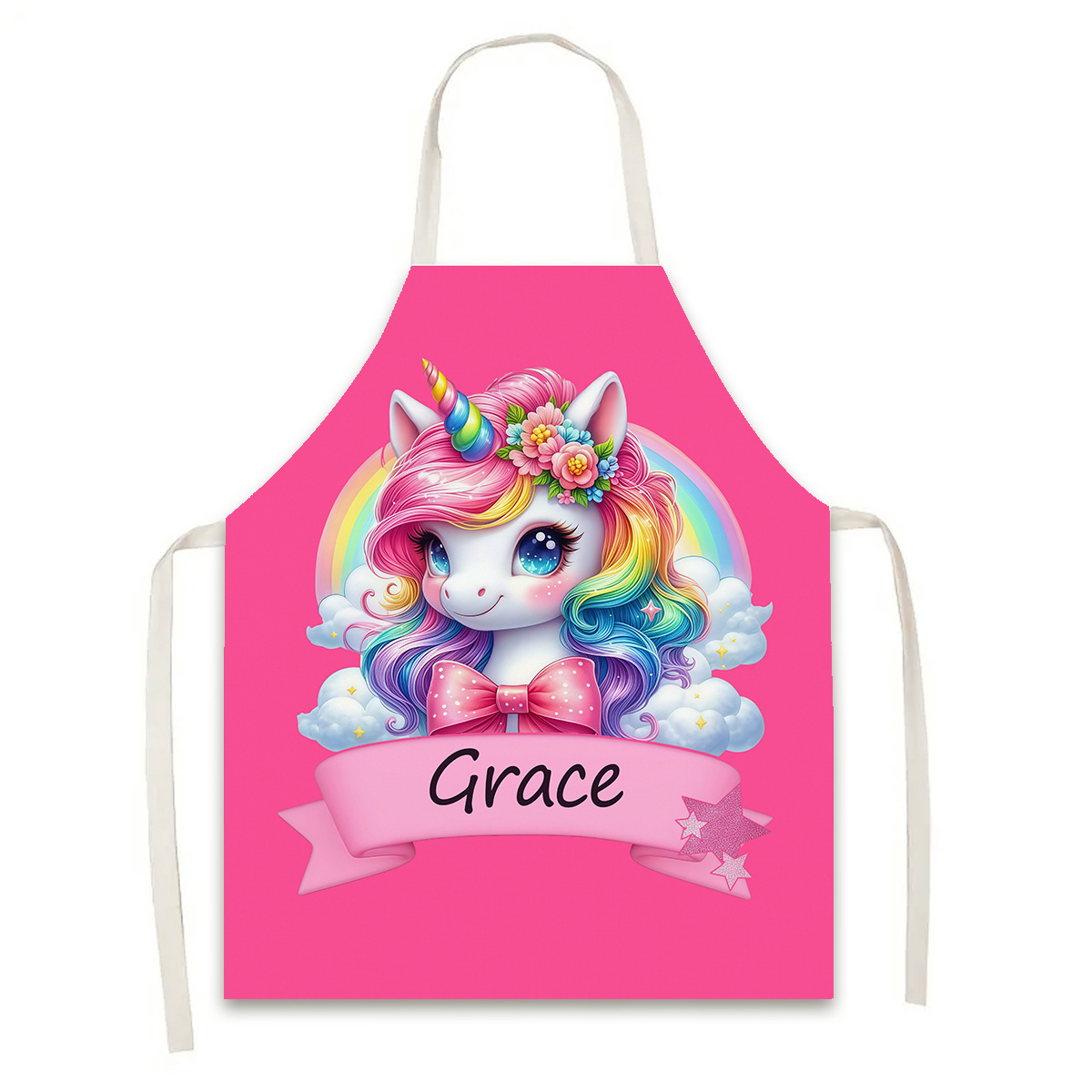 TEMU (customizable) 1pc, Customizable Name/slogan Kitchen Apron, Cartoon Unicorn Printed Apron, Painting Handmade Cooking Baking Gardening Apron,