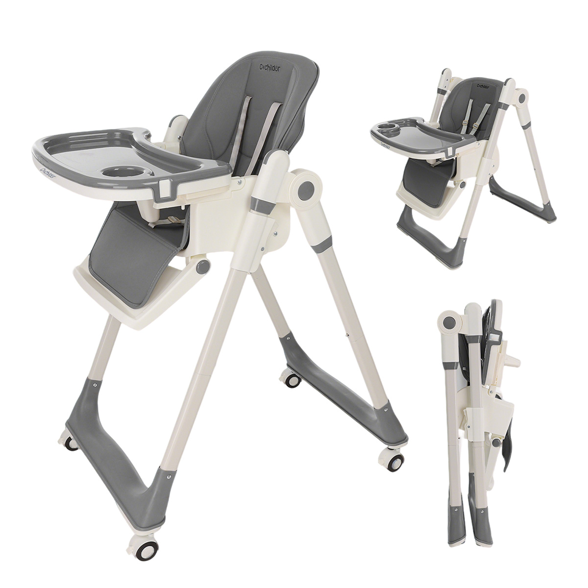 Cochildor Convertible Baby & High Chair | Height-adjustable | Removable Tray | Adjustable Backrest | Lockable Wheels | Portable | Age 6 Months–3 Years | 15kg | (////grey)