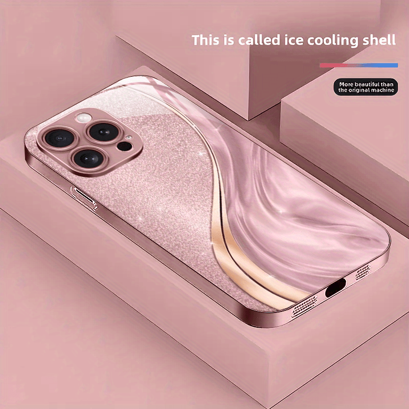 a pink metallic paint tempered glass hard phone case a Temu
