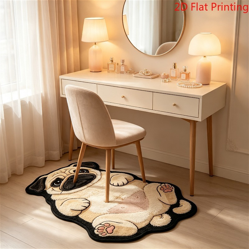 TEMU Velvet 900g 9mm 2d Flat Pug-shaped Carpet Cartoon Puppy Living Room Sofa Carpet Entrance Bedroom Cute Animal Decorative Carpet Fluffy Soft