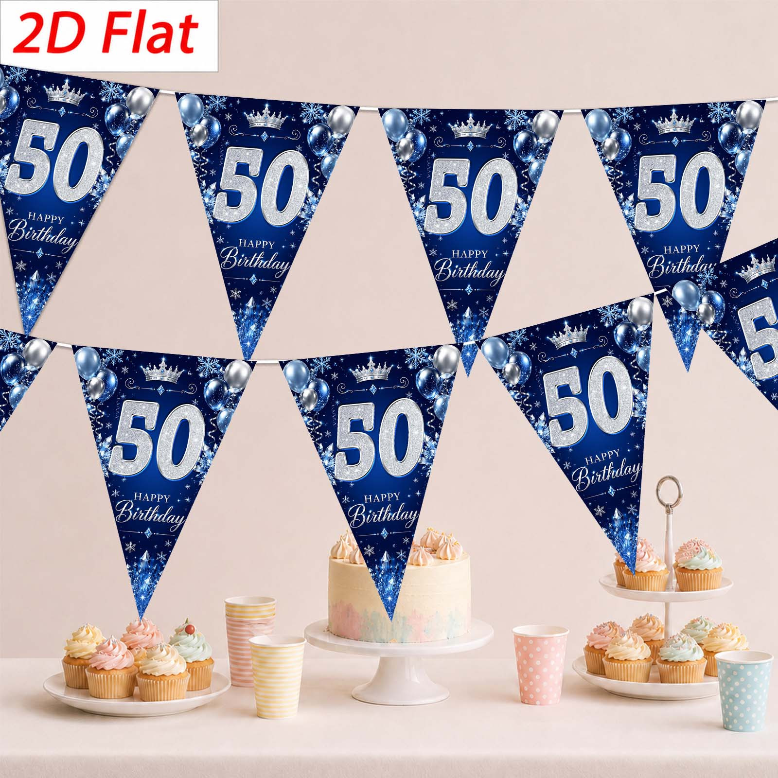TEMU 2d Flat, 2d Flat - 2d Flat, 2d Flat - 2d Flat Banner [party Banner, Flag Banner] 10pcs, Polyester Material, 50th Birthday Triangular Flag
