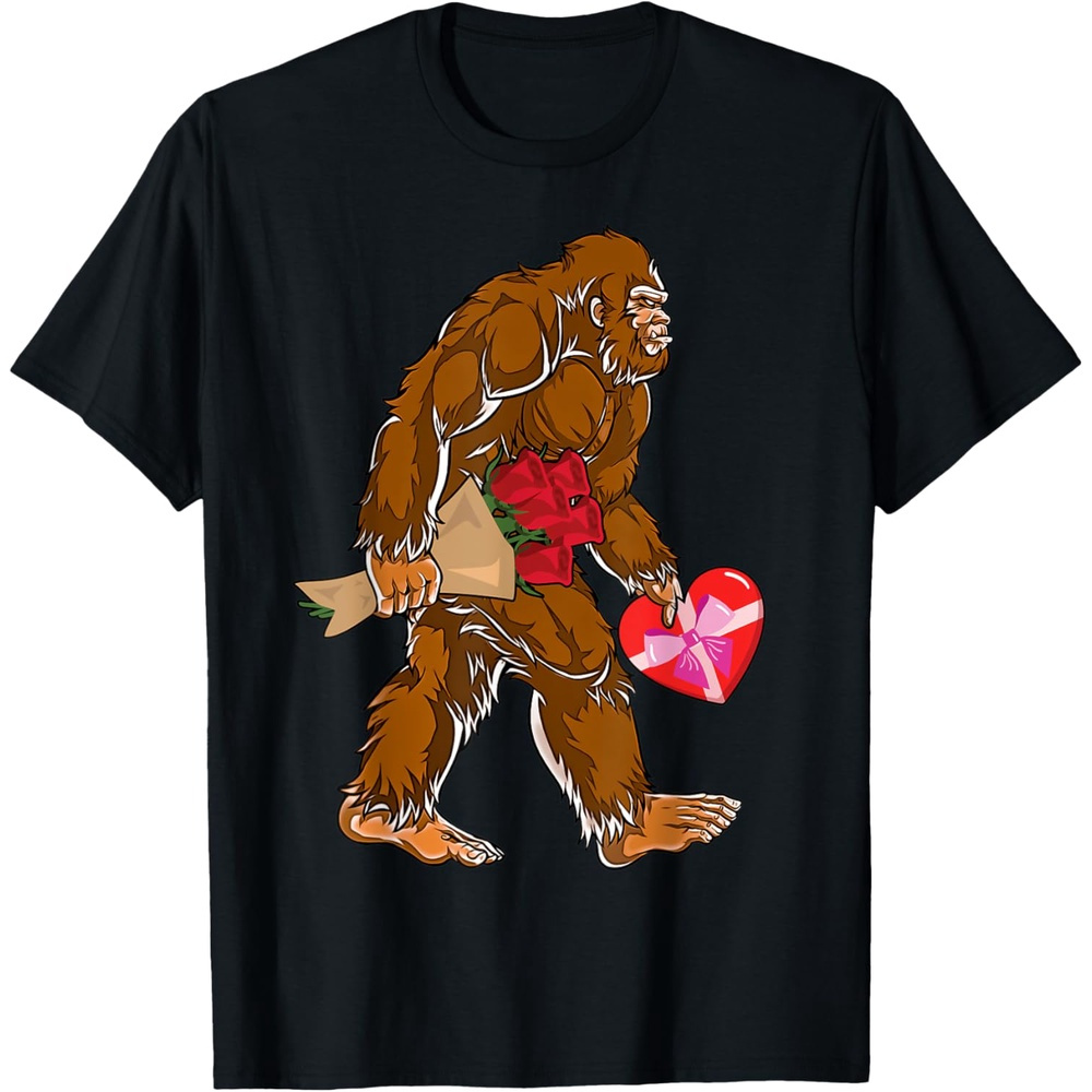 

Heart Valentines Day Men Men Love Sasquatch Funny T-shirt, 100% Cotton, Fabric Weight 180g, Gift For Men Women , S-xxxl, Black