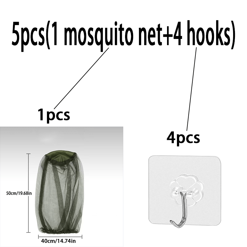TEMU 5pcs (1pc Net And 4pcs Hooks) Breathable Fine Mesh Insect Head Net Anti- Fly Bug Protector Fit Most Hats Durable Washable Outdoor For Fishing