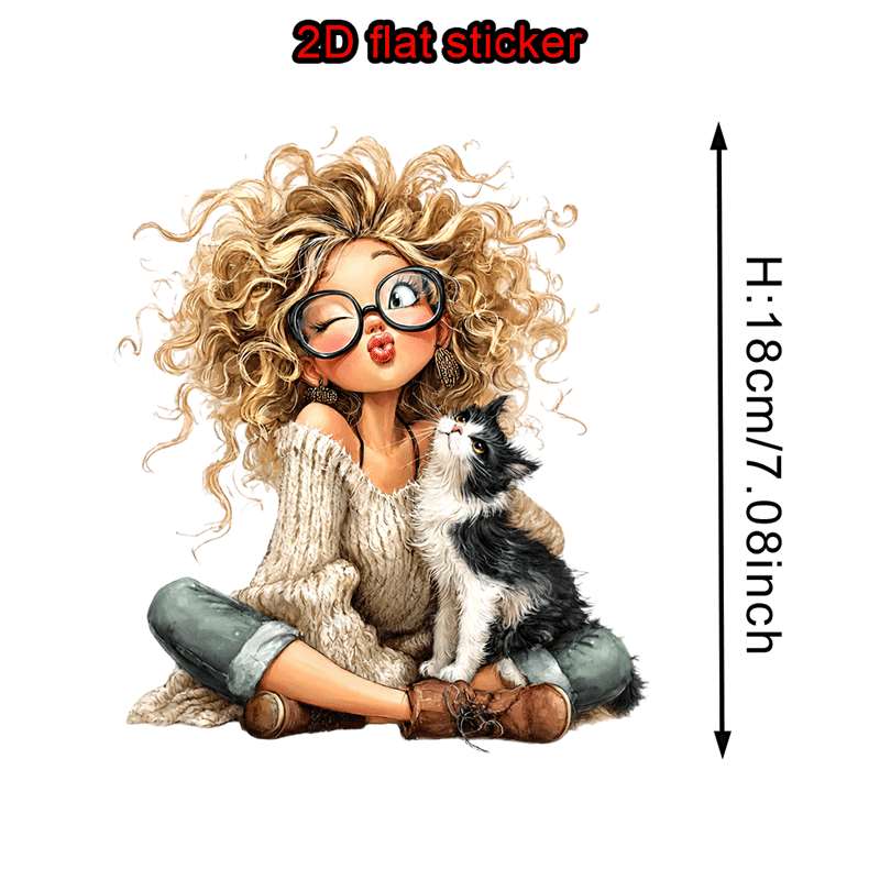 TEMU Ensemble de 3 autocollants de transfert thermique plats 2D avec motif de chat et lunettes à cheveux roulés, adaptés aux t-shirts, sweats, jeans