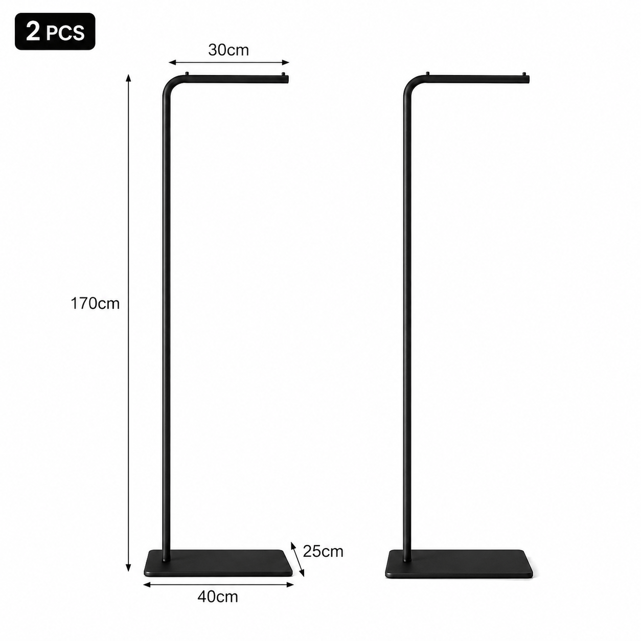 Image of 2pcs Metal Coat Rack, Modern Clothing Tree With Heavy-weight Slate Base, Small Coat Stand For Entryway/bedroom/hallway, Standing Plant Hanger, Matte Black