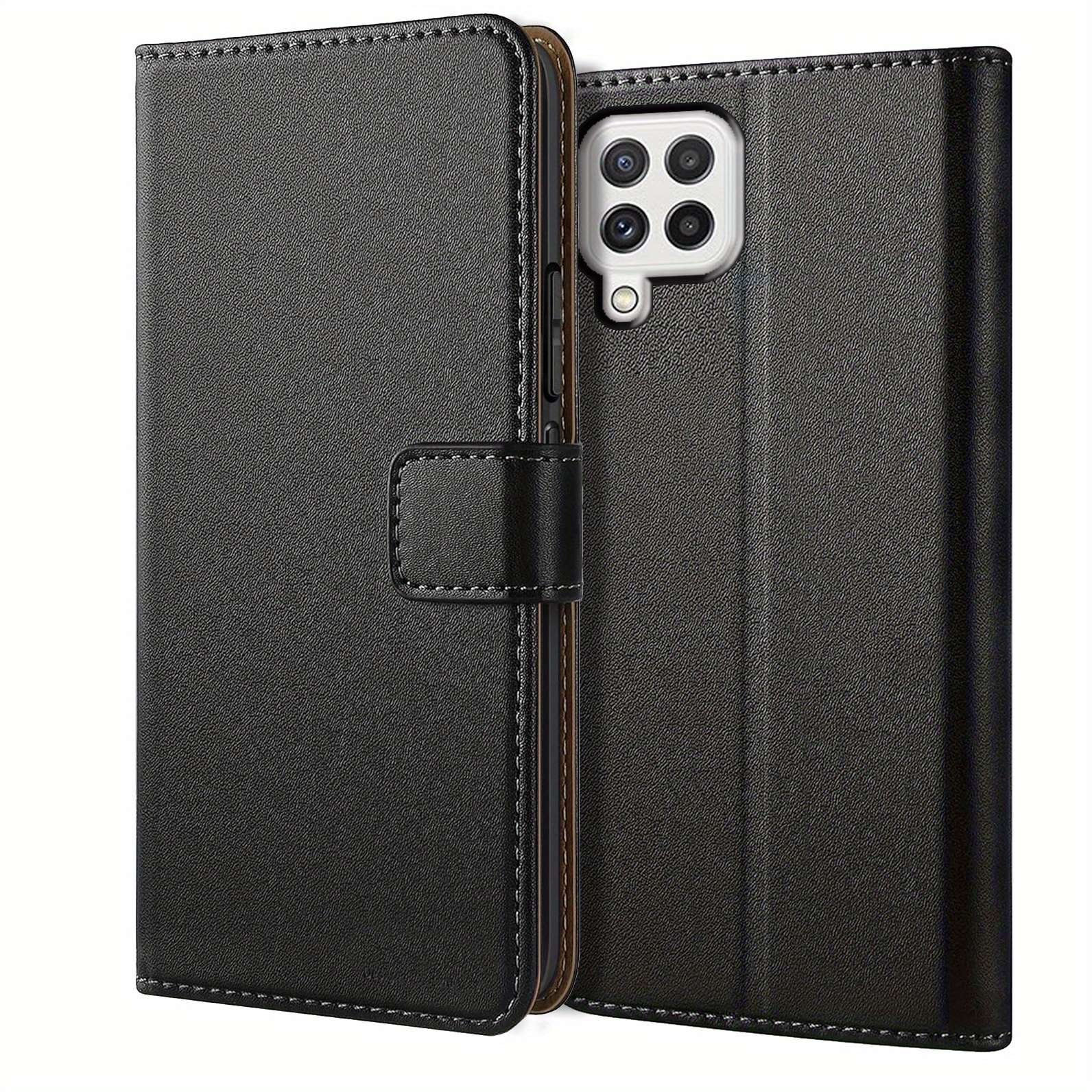 TEMU Phone Case - Black Faux Leather Flip Protective Phone Case Cover With Kickstand For Galaxy A22, A32, A42, A52, And A72