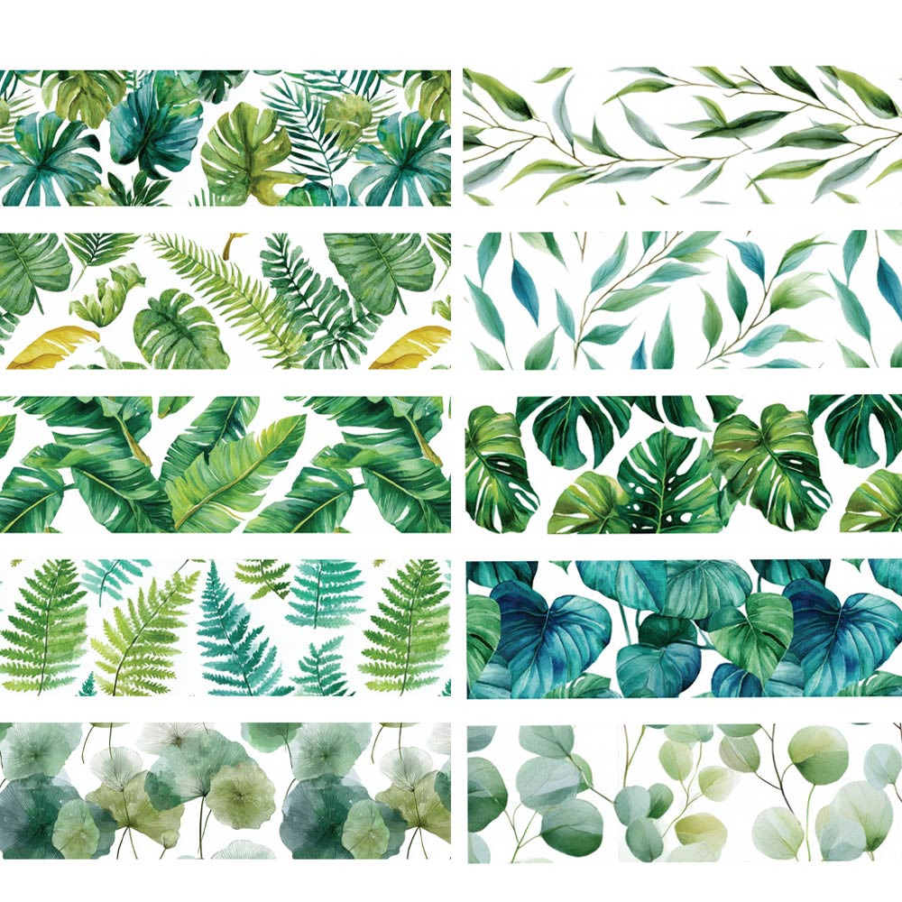 TEMU 10 pièces de ruban washi plantes vertes de forêt , décoration de journal, matériel de collage DIY, adhésif frais résidu sur le thème de la forêt
