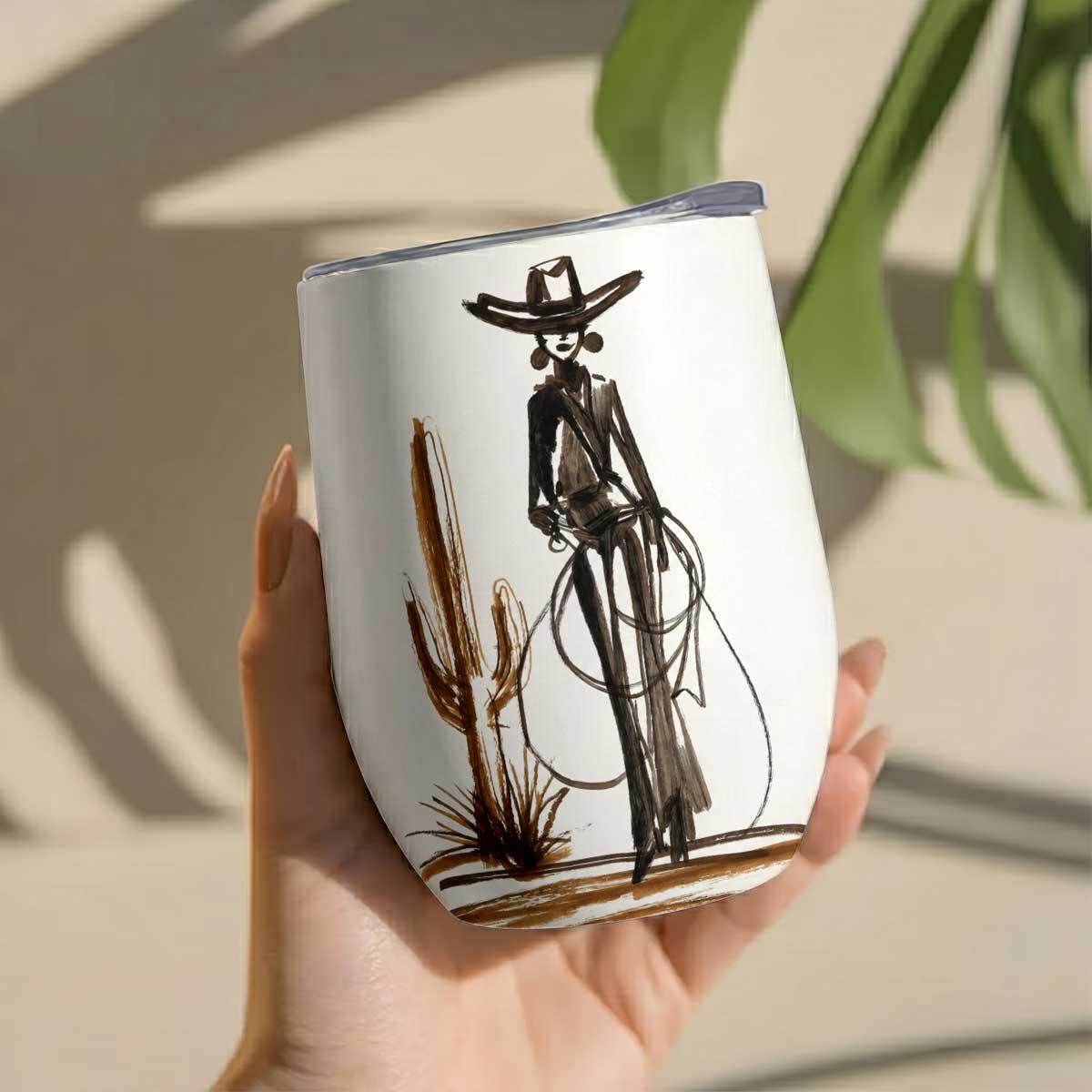 TEMU 1pc 12oz Western Cowboy With And Cactus Sketch Premium Stainless Steel Egg Cup Daily Use Leakproof And Bpa Free Keep Drink Hot And Cold Ideal