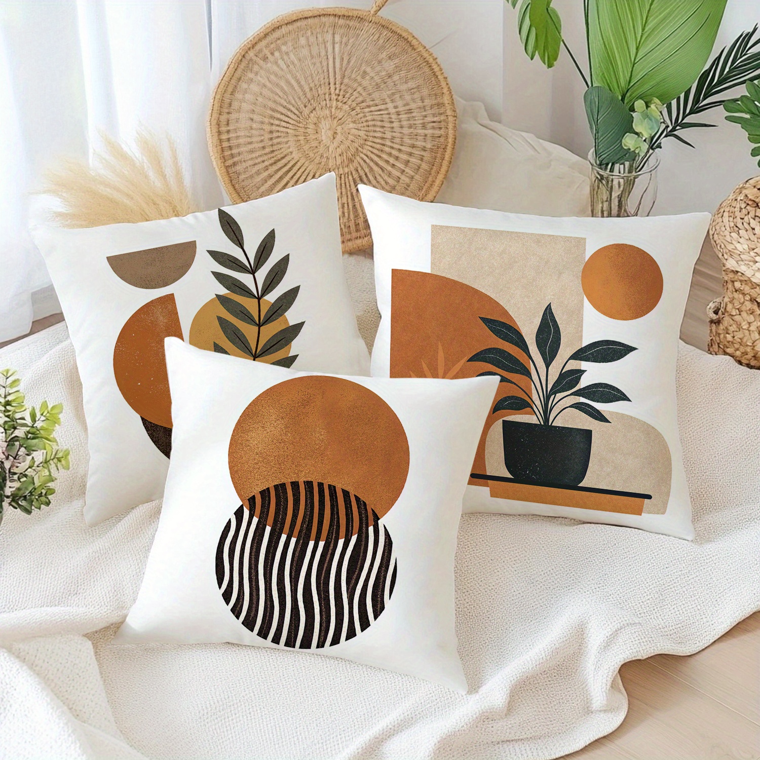bohemian geometric throw pillow covers sunset plant olive Temu