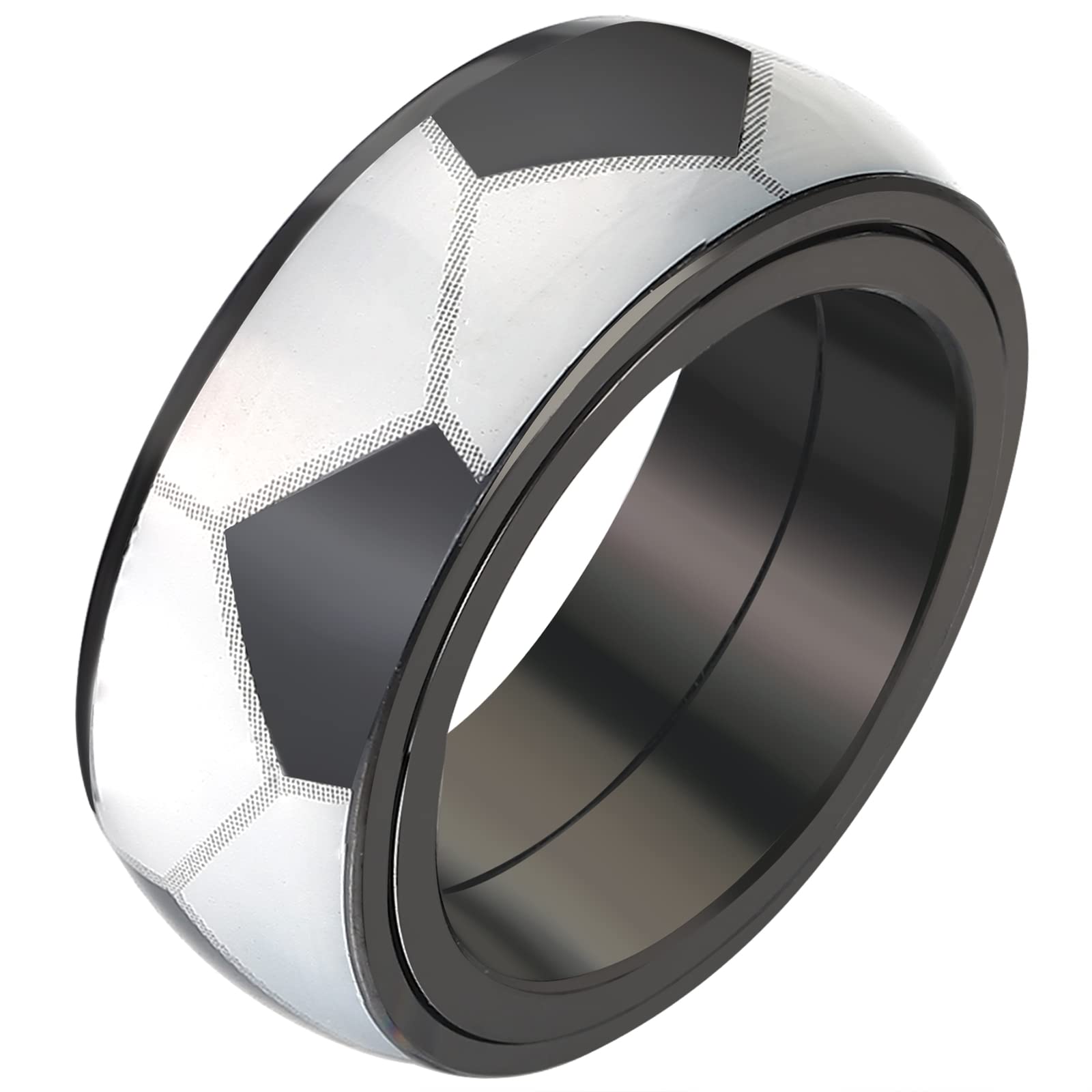   8mm spinner fidget ring - stainless steel anxiety ring for  , fashion sports basketball/football/rugby/baseball pattern,     ring, rotatable design, durable & stylish accessory for sports & casual wear, sports accessory, sleek metallic  , polished  , relax accessory, modern jewelry,   metal, fidget band, sports enthusiasts, valentine s day anniversary gift, men ring for men Product details 0