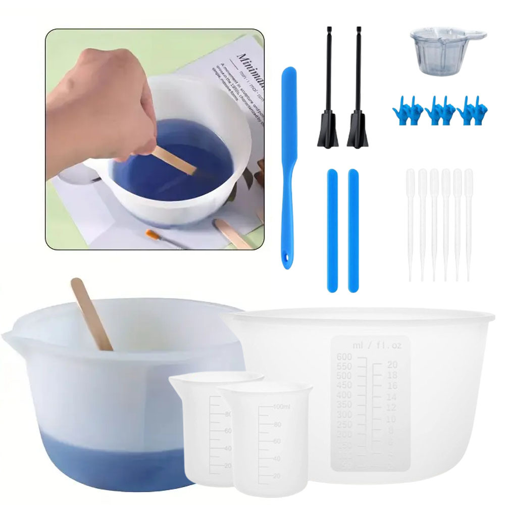 E-shop 30-teiliges Silikon-Messbecher-Set, Gießwerkzeuge & Schmuckherstellungszubehör, Rührstäbchen, runde Werkzeuge für die Edelsteinverarbeitung,