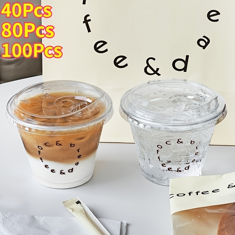 40/80/100pcs Clear Coffee Cups with Straight Drinking Lids