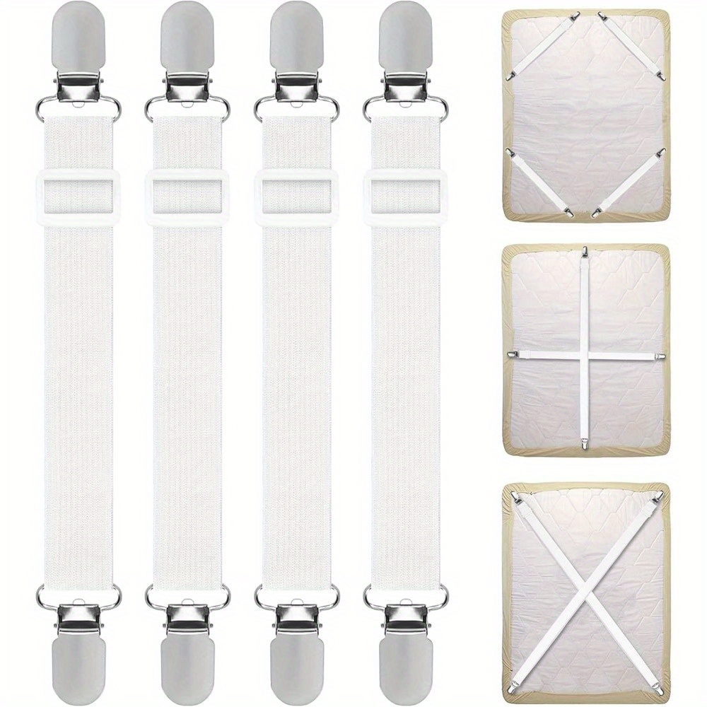 4pcs Bed Sheet Clips, Adjustable Bed Sheet Straps, Elastic Sheet Straps Suspenders Clips For Bedding, Fitted Bed Sheet Grippers To Keep Your Sheets In