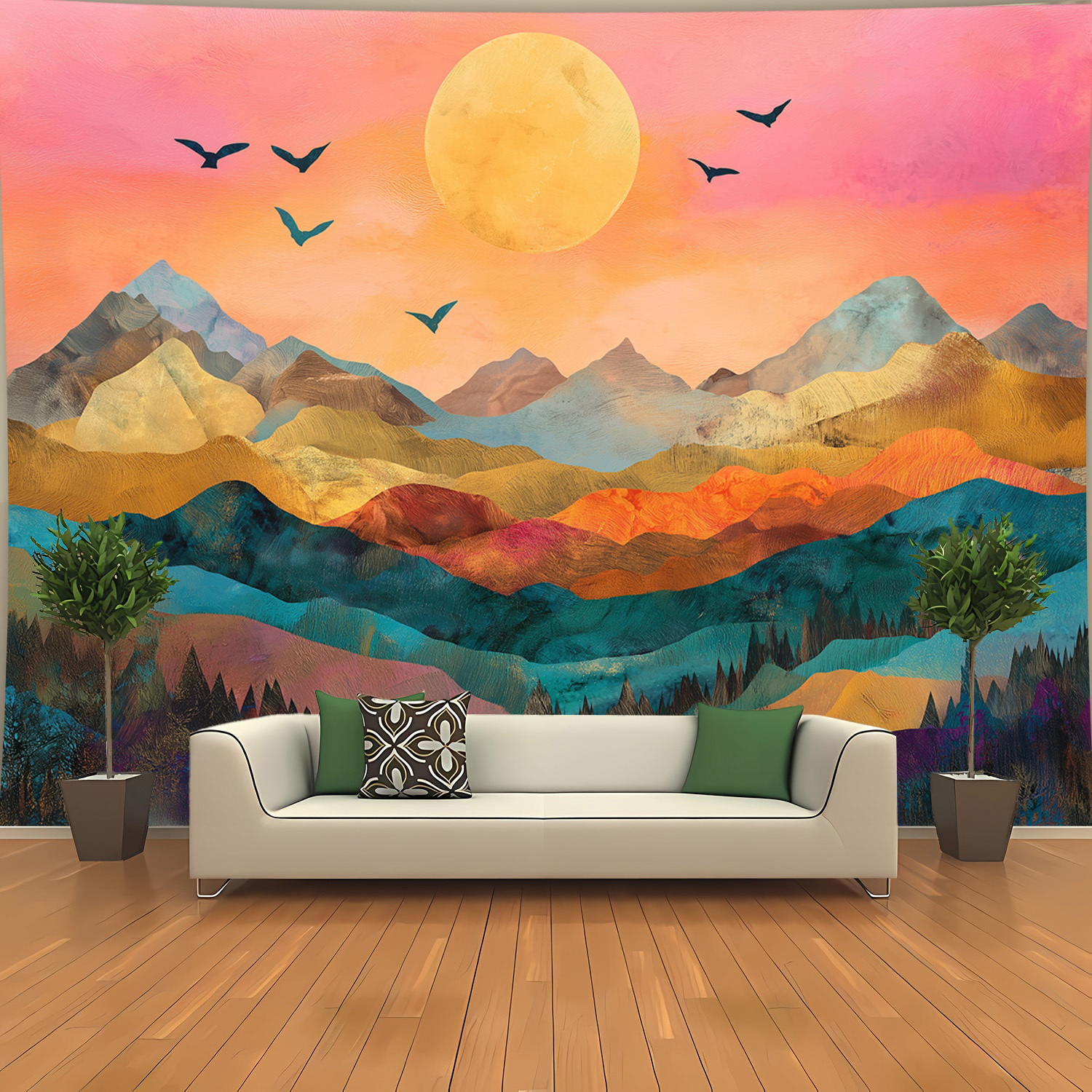 Vibrant Mountain Landscape Tapestry Wall Hanging For Bedroom Home_voghion.com