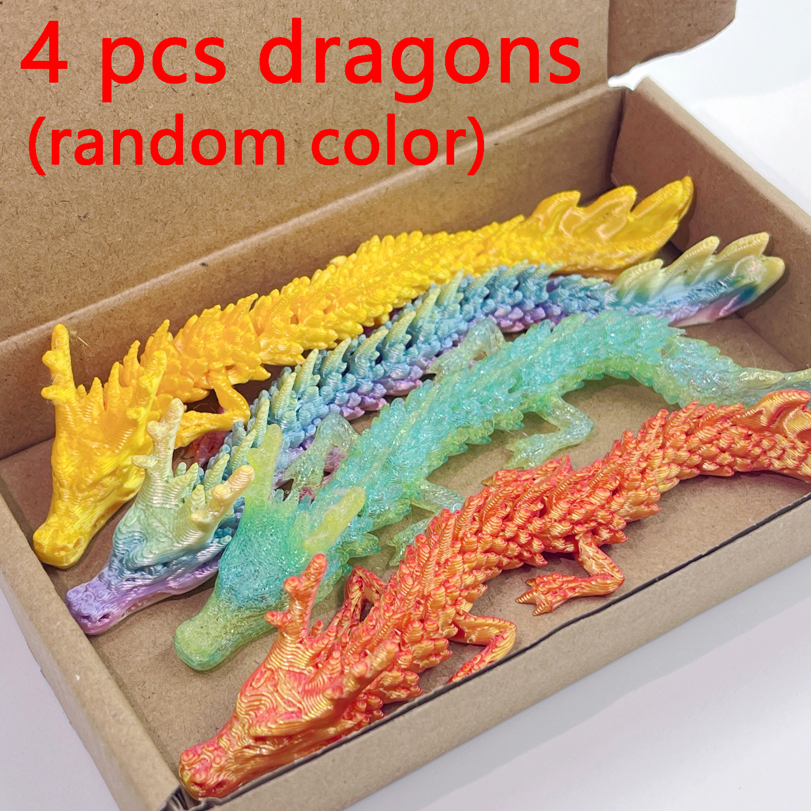 TEMU 4- Printed Dragon Figurines, Anime Mythical Animal Statues, Home Decor, Christmas Halloween Thanksgiving Back To School Gifts, Durable Plastic,