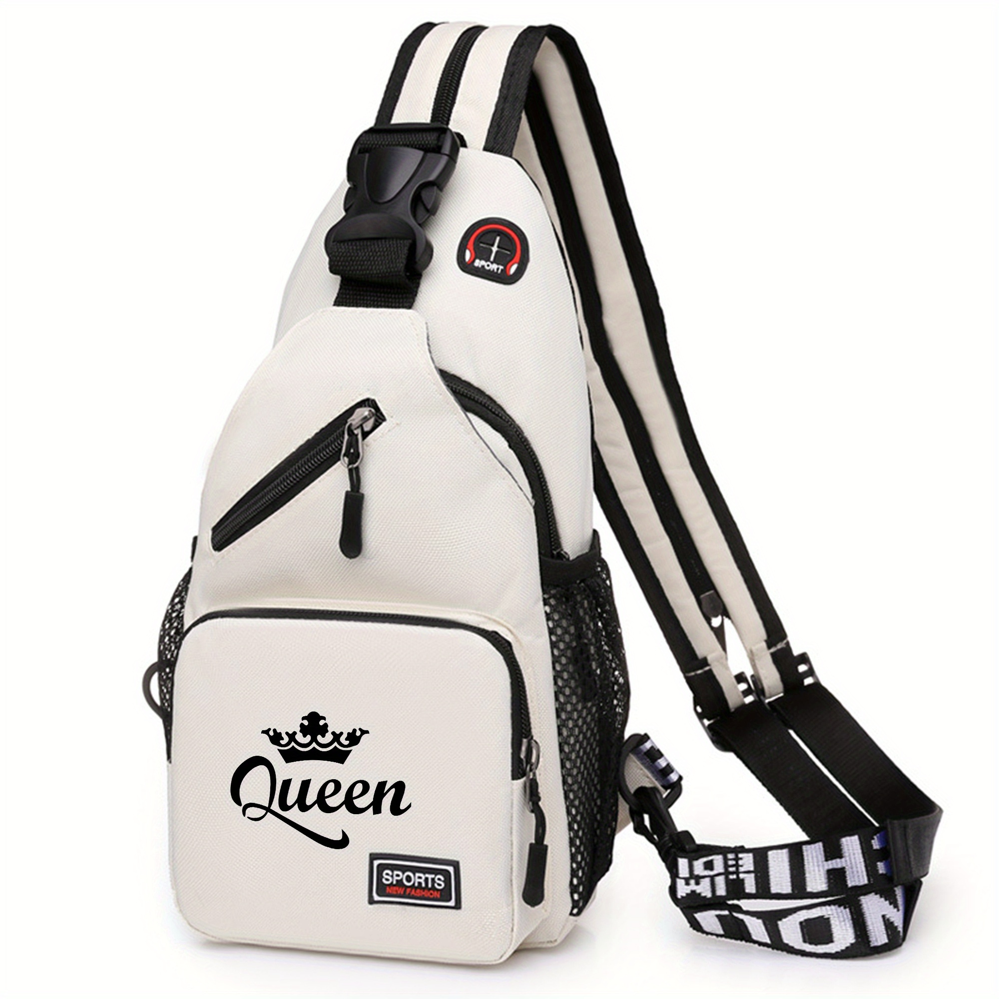 Image of Print Sporty Street Style Chest Backpack With Earphone Cables Hole, Large Capacity Sling Backpack Waist Bag For Daily Use, Letter Webbing, Teen Boy's Skateboarding Cycling Bag