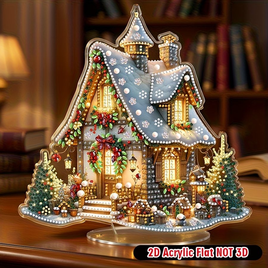 TEMU 2d Flat, 1pc 1pcs Suitable For Age Groups Christmas Castle Craft - Handmade Special-shaped Crystal Decorations With Bright Local Diamonds,