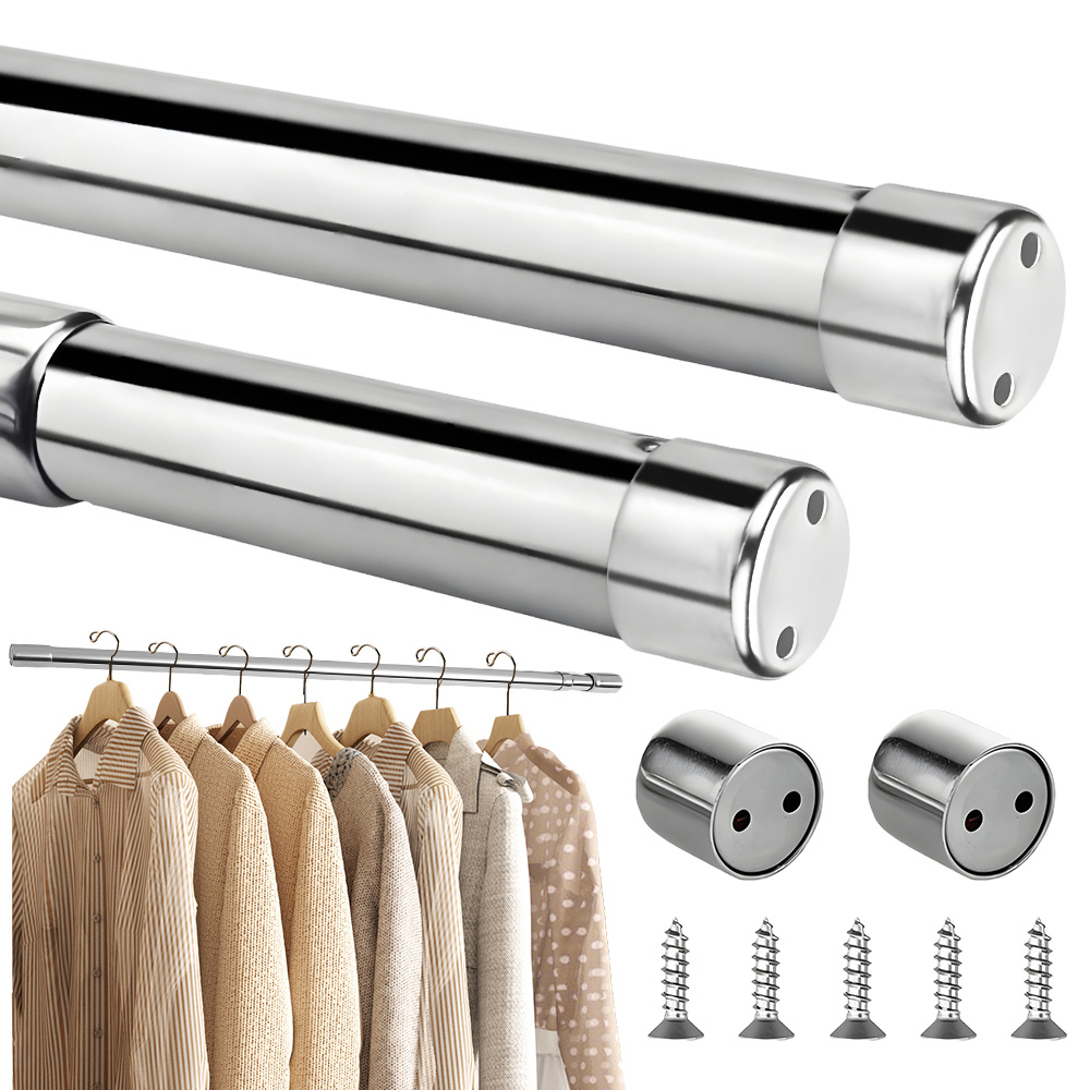 68-120cm Extendable Hanging Rod Embedded Rail Stainless Steel Mirror Polishing Surface Wardrobe Bathroom Balcony