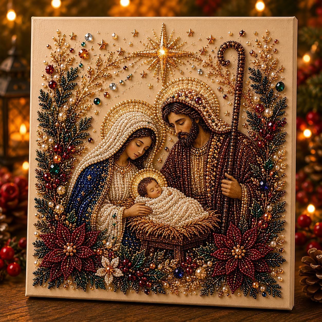 TEMU New Product Launch! 5d Irregular Pearl Diamond Painting Of In The Holy Family Frameless Diy Diamond Painting Christmas Religious Home Wall