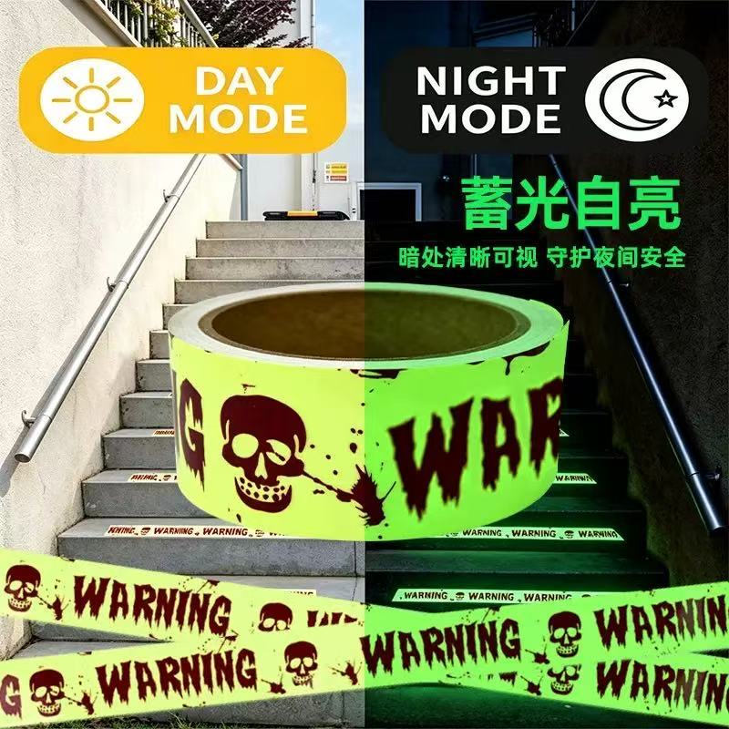 Image of Halloween "warning" -the-dark Tape - 5cm X 3.0m, Non-adhesive Identification Tape For Indoor/outdoor Gatherings And Garden Decorations, New 2026 Model, Fun Halloween Decoration Tape