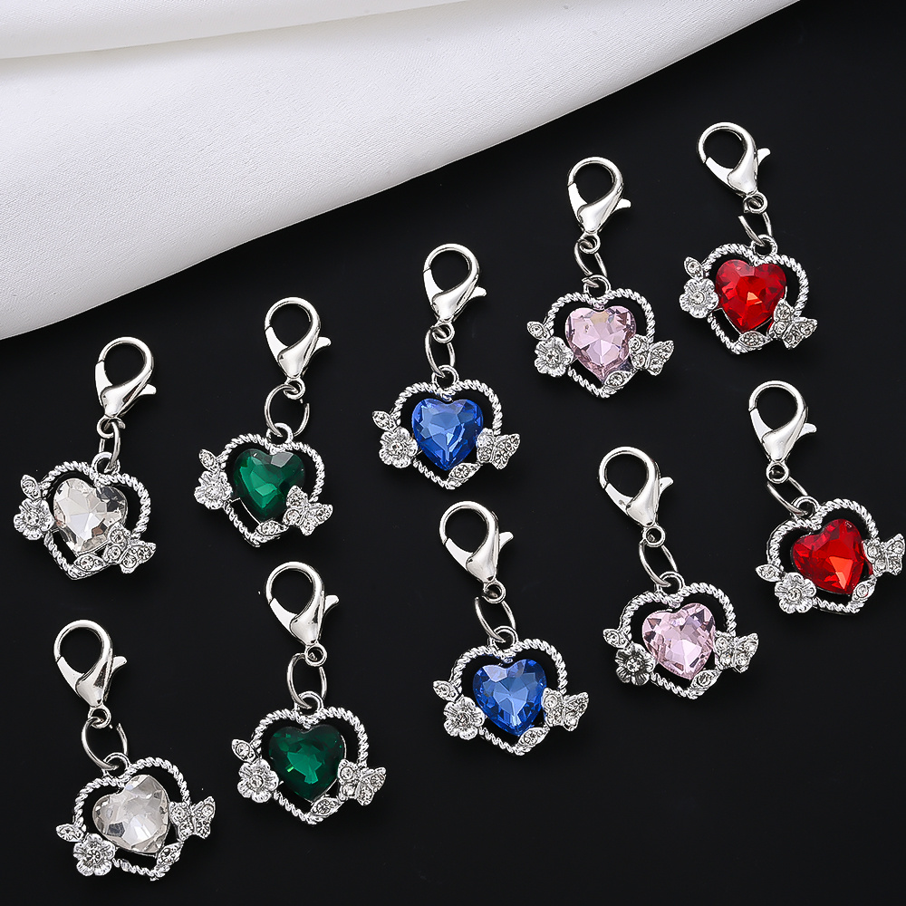 TEMU 10pcs Heart Keychain Set With Bag Charms, Colorful Hearts With Lobster Clasp - Elegant Women's Purse Accessories Suitable For Daily Use,