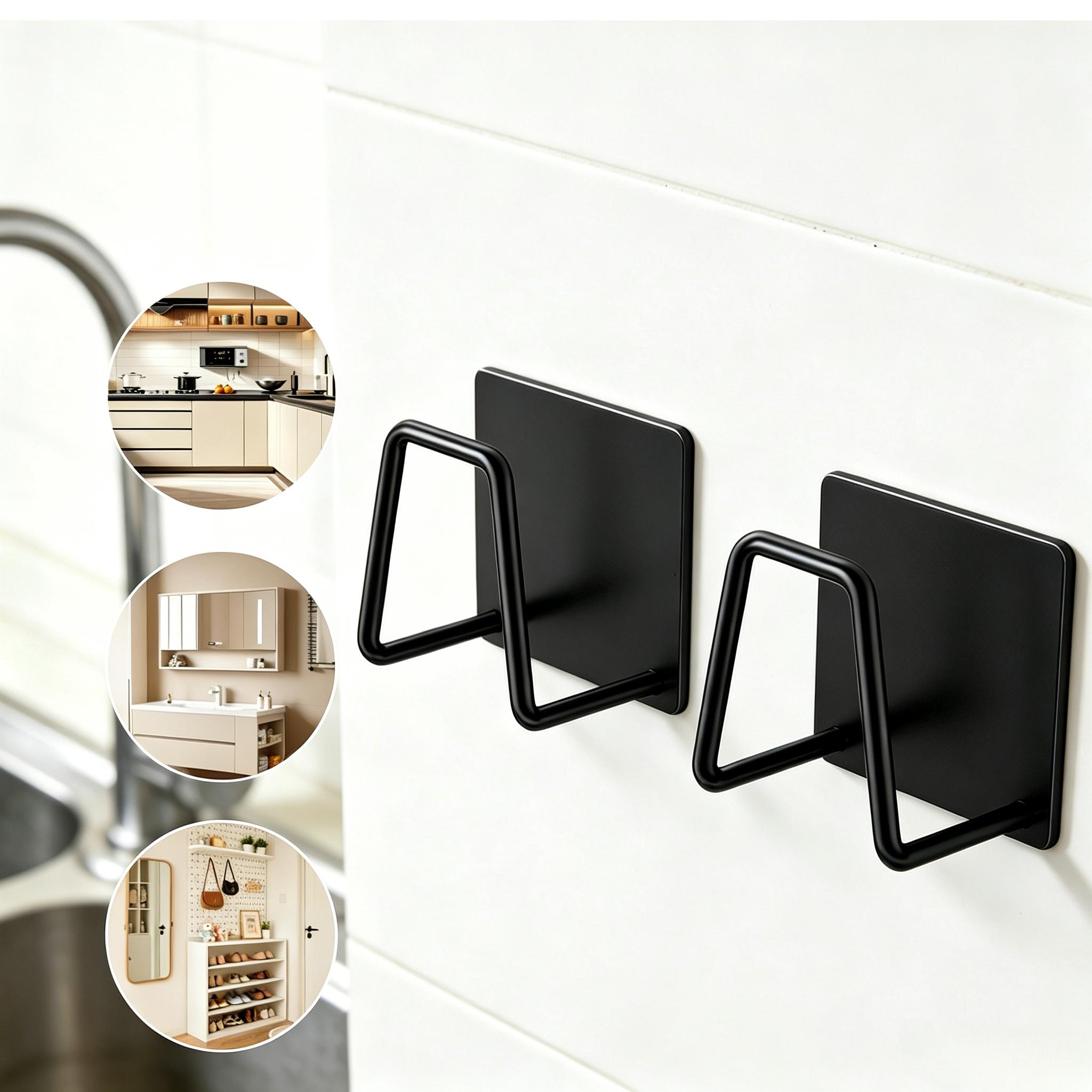 TEMU 2pcs Stainless Steel Strong Adhesive Hook, Sponge Holders For Kitchen Sink, Sus304 Sponge Caddy Organizer, Wall/surface Mount, Drainage Design,