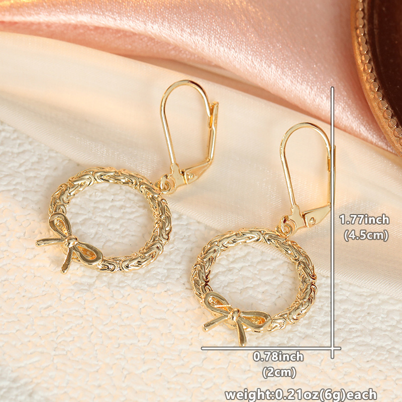 Vintage Circular Bow Flower Wreath Dangle Earrings, Handmade