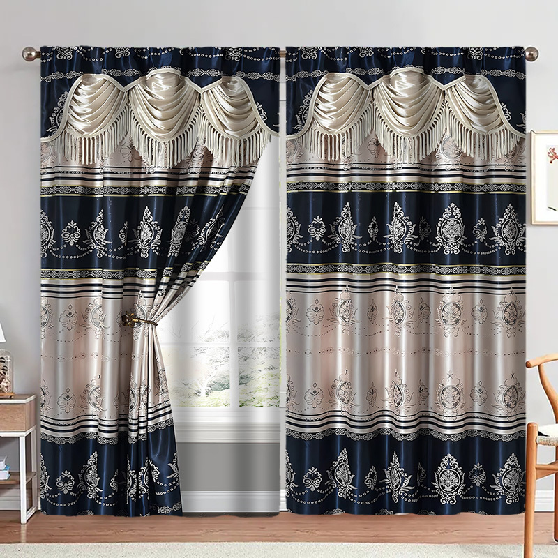 

2pcs Set Vintage European Jacquard Curtains - Rod Pocket Room, Office, Kitchen, Bedroom & Vacation Home Decor, Window Decor, Without Rod