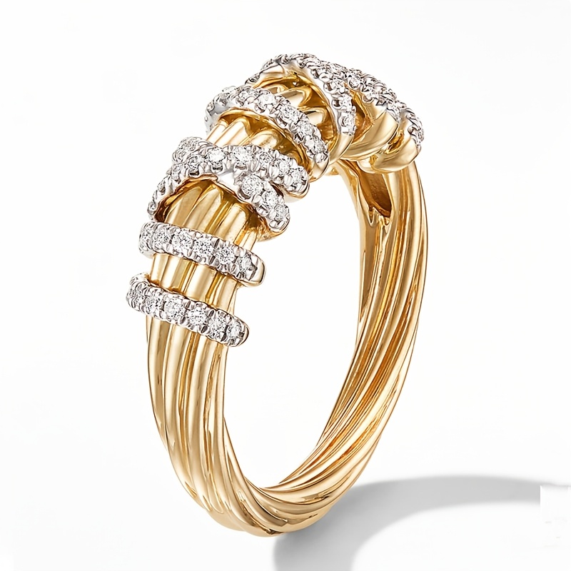 TEMU Anello da donna chiuso, set nicchia, linea occidentale, intrecciato, pav矇, zirconia