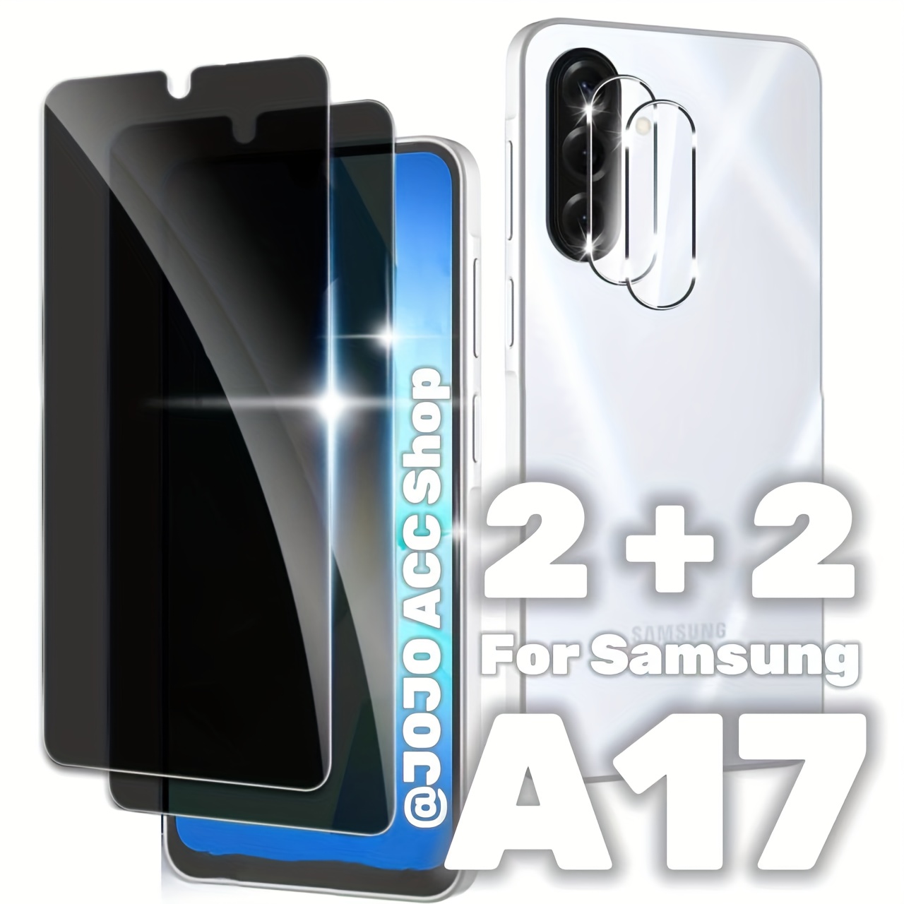E-shop 2+2 4er-Pack Panzerglas Blickschutzfolie für Samsung Galaxy A17, 2 Panzerglas Anti-Spionage-Folien + 2 Objektiv-Folien 9H Härtegrad Blasenfrei