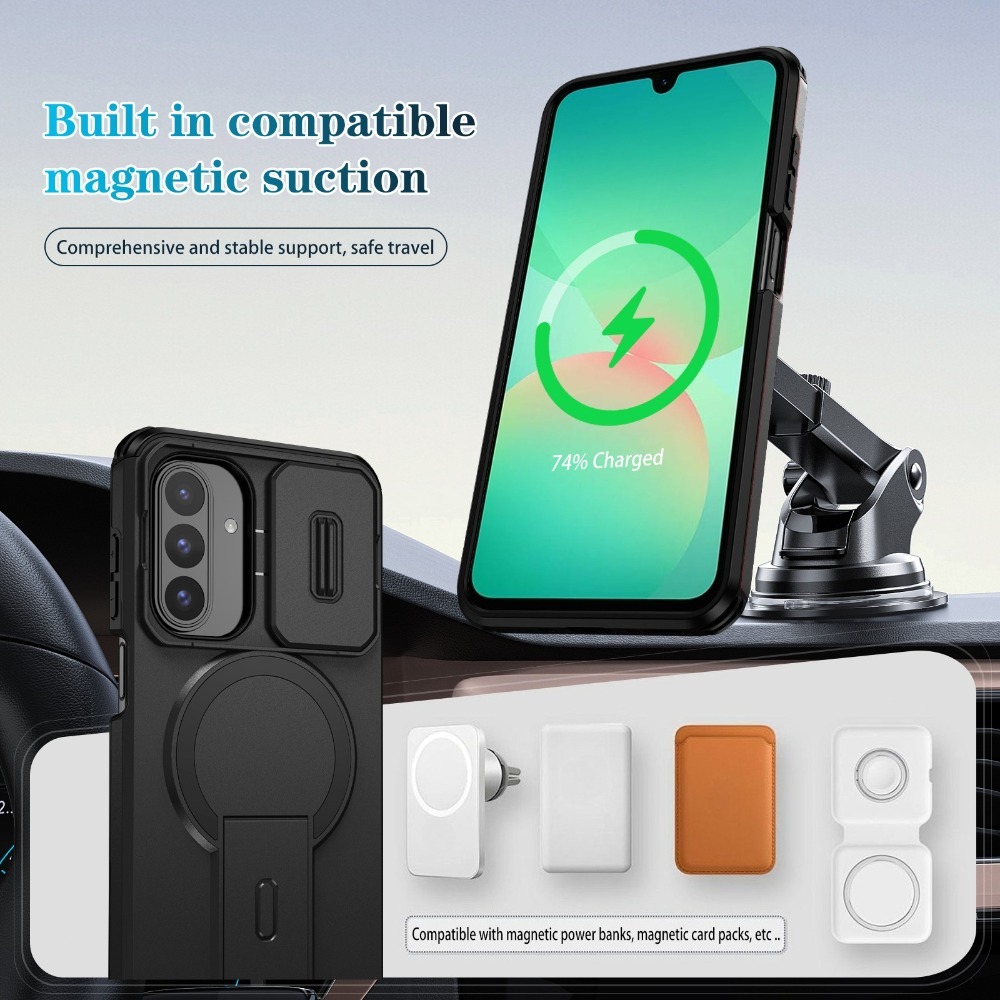 Phone Case - Compatible Phone Case for Samsung for Galaxy A16/A17/A26/A36/A56 Featuring a Sliding Camera Cover, Magnetic Kickstand, Wireless Charging Capability, And Drop Protection