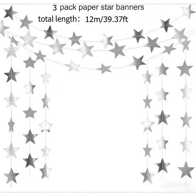 Image of 3/5 Pack Glitter Paper Garland Banner, Double-sided Star Streamers Hanging Decor, 2026 Graduation, Wedding, Birthday, New Year, Christmas & Halloween Party Decorations