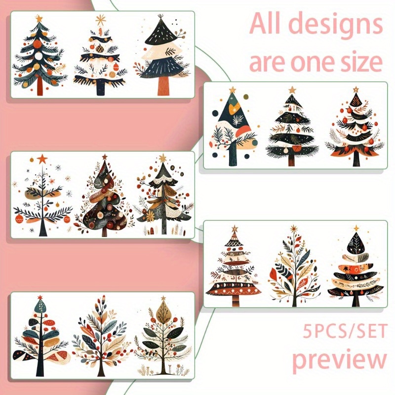 TEMU 5pcs/ Set Christmas Tree Transfer Paper Uv Dtf Transfer Paper To 16oz Glass Jars Uv Dtf Transfer Paper Easter Diy High-quality Transfer Paper